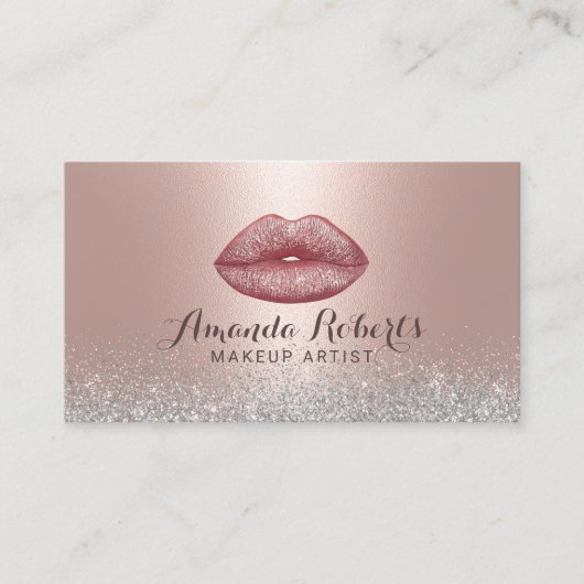 Makeup Artist Rose Gold Glaps Lippen Silber Glitze Visitenkarte (Vorderseite)