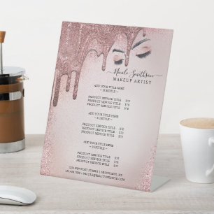 Makeup Artist Rose Gold Glitzer Glam Service List Sockelschild
