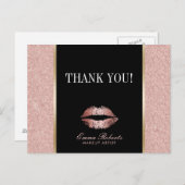 Makeup Artist Rose Gold Glitzer Lips Vielen Dank Postkarte (Vorne/Hinten)