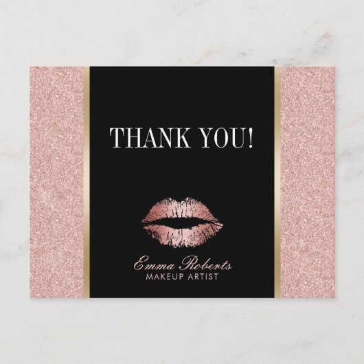 Makeup Artist Rose Gold Glitzer Lips Vielen Dank Postkarte (Vorderseite)