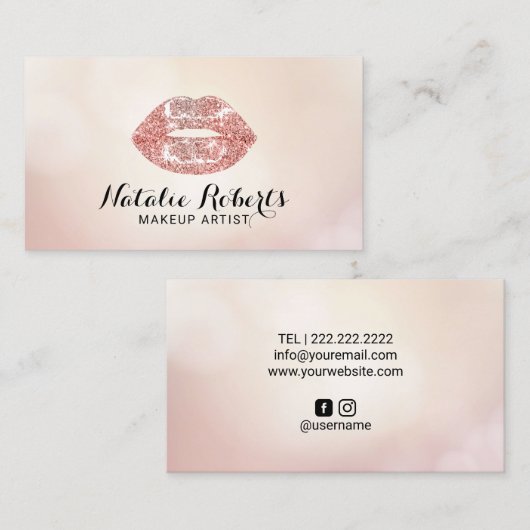 Makeup Artist Rose Gold Glitzer Livio Vanilla Club Visitenkarte (Vorne/Hinten)