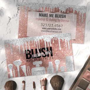 Makeup Artist Rose Gold Glitzer + Platinum Tropfen Visitenkarte