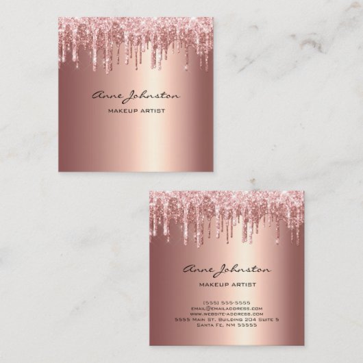 Makeup Artist Rose Gold Glitzer Tropfen Sparkasse Quadratische Visitenkarte (Vorne/Hinten)