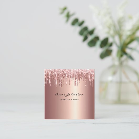 Makeup Artist Rose Gold Glitzer Tropfen Sparkasse Quadratische Visitenkarte (Stehend Vorderseite)