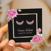Makeup Artist Rose Gold Lashes Moderne Blumen Quadratische Visitenkarte