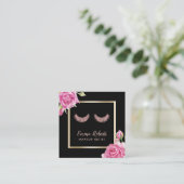 Makeup Artist Rose Gold Lashes Moderne Blumen Quadratische Visitenkarte (Stehend Vorderseite)