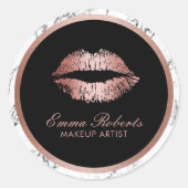 Makeup Artist Rose Gold Lippen Modernes Marmor Runder Aufkleber (Vorderseite)