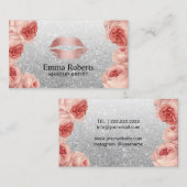 Makeup Artist Rose Gold Lippen Silber Glitzer Blum Visitenkarte (Vorne/Hinten)