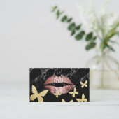 Makeup Artist Rose Gold Lips & Gold Schmetterlinge Visitenkarte (Stehend Vorderseite)