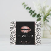 Makeup Artist Rose Gold Lips Leopard Danke Postkarte (Stehend Vorderseite)