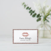 Makeup Artist Rose Gold LIps Leopard-Grenze Visitenkarte (Stehend Vorderseite)