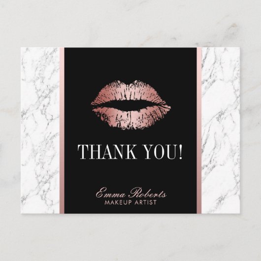 Makeup Artist Rose Gold Lips Marmor Vielen Dank Postkarte (Vorderseite)