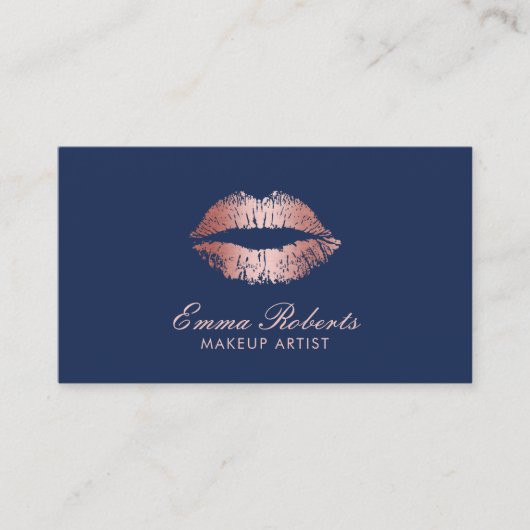 Makeup Artist Rose Gold Lips Navy Blue Salon Terminkarte (Vorderseite)
