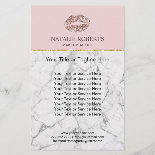 Makeup Artist Rose Gold Lips Rosa Marmorsalon Flyer (Vorne)