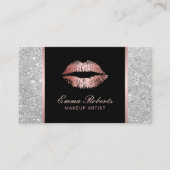 Makeup Artist Rose Gold Lips Trendige Silber Glitz Visitenkarte (Vorderseite)