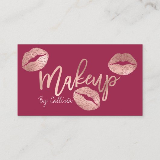 Makeup Artist Rose Gold Lips Typografie Moderne Visitenkarte (Vorderseite)