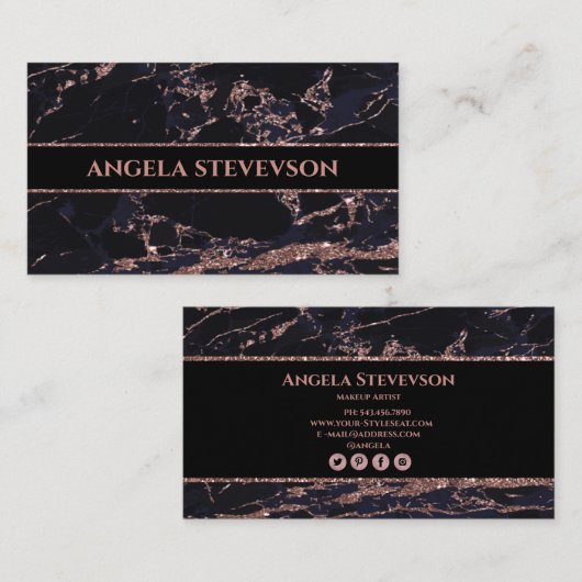 Makeup Artist Rose Gold-Marmor-Visitenkarte Visitenkarte (Vorne/Hinten)