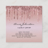 Makeup Artist Rose Gold Pink Glitzer Tropfen Spark Quadratische Visitenkarte (Rückseite)