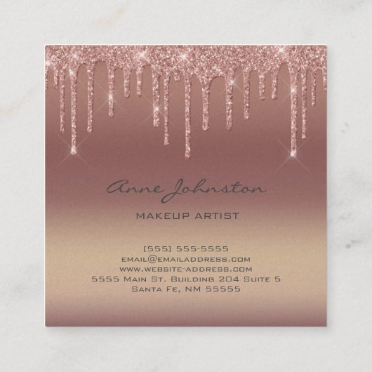 Makeup Artist Rose Gold Rosa Glitzer und Sparkor Quadratische Visitenkarte (Rückseite)