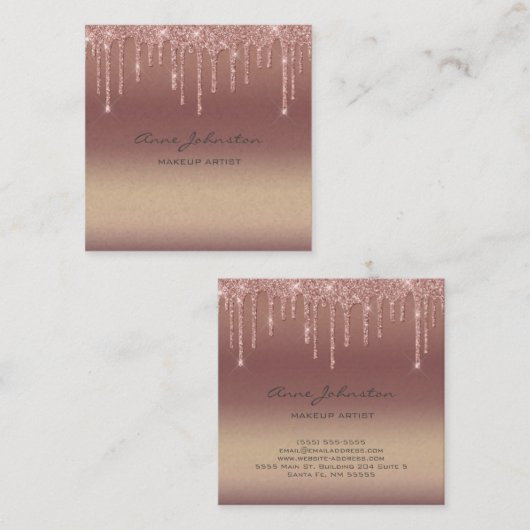 Makeup Artist Rose Gold Rosa Glitzer und Sparkor Quadratische Visitenkarte (Vorne/Hinten)