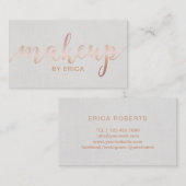 Makeup Artist Rose Gold Script Elegante Linen Visitenkarte (Vorne/Hinten)
