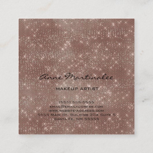 Makeup Artist Rose Gold Sparkle Glitzer Glam Quadratische Visitenkarte (Rückseite)