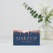 Makeup Artist Rose Gold Tropfen Moderne Navy Blue Visitenkarte (Stehend Vorderseite)