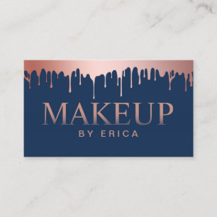 Makeup Artist Rose Gold Tropfen Moderne Navy Blue Visitenkarte
