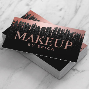 Makeup Artist Rose Gold Tropfen Trendy Black Glitz Visitenkarte