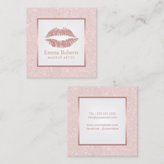 Makeup Artist Rose Goldene Lippen Rosa Glitzer Quadratische Visitenkarte (Vorne/Hinten)