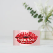 Makeup Artist Rose Kiss Lips Roter Glitzer Visitenkarte (Stehend Vorderseite)