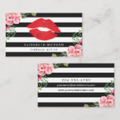 Makeup Artist Rote Lippen Schwarz-weiße Streifen Visitenkarte (Vorne/Hinten)