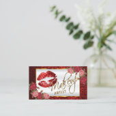 Makeup Artist - Rote Rose Glitzer Lip Design Visitenkarte (Stehend Vorderseite)