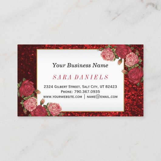 Makeup Artist - Roter Glitzer und Blumendesign Treuekarte (Rückseite)