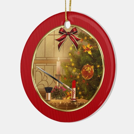 Makeup Artist Roter Urlaub Personalisiertes Orname Keramikornament (Links)