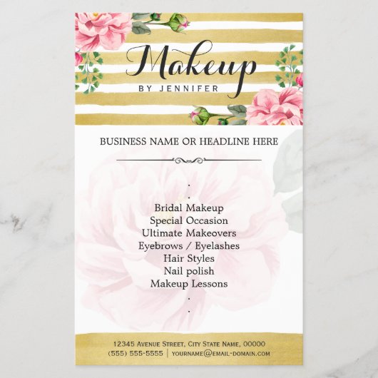 Makeup Artist Salon Aquarellfarben Blütengold Stre Flyer (Vorne)