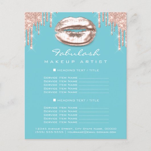 Makeup Artist Salon Blue Glitzer Flyer Spark Kiss (Vorne)