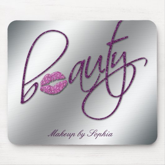 Makeup Artist Salon Cosmetology Pink Lips Glitter Mousepad (Vorne)