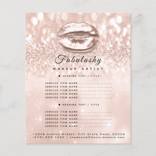 Makeup Artist Salon Glitzer Flyer Rose Gold Glam (Vorne)