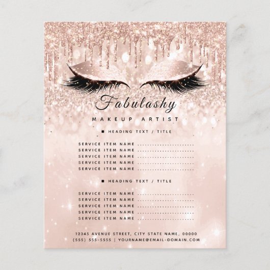 Makeup Artist Salon Glitzer Flyer Rose Preise Glam (Vorne)