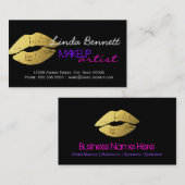 Makeup Artist - Sassy Gold Lips Dunkles Thema Stil Visitenkarte (Vorne/Hinten)