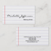 Makeup Artist Script Lined Paper Business Card Visitenkarte (Vorne/Hinten)