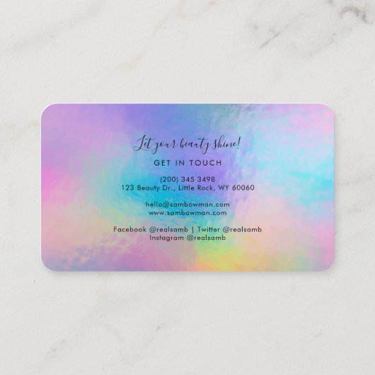 Makeup Artist Script Moderne Imitate Holographisch Visitenkarte (Rückseite)