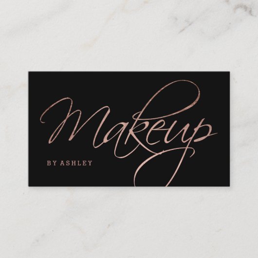 Makeup artist script rose gold typography black visitenkarte (Vorderseite)