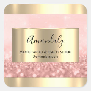 Makeup Artist Shop Gerahmt Gold Gefallen Dank Rose Quadratischer Aufkleber