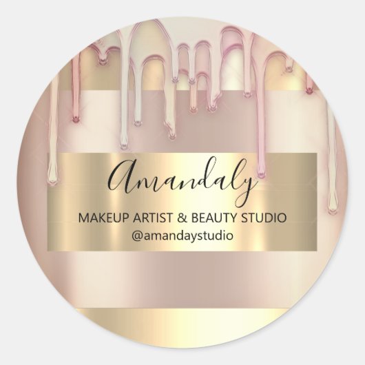 Makeup Artist Shop Gerahmte Rose Gold Pulver Runder Aufkleber (Vorderseite)