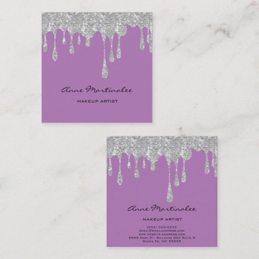 Makeup Artist Silver Drilling Glitzer Quadratische Visitenkarte (Vorne/Hinten)