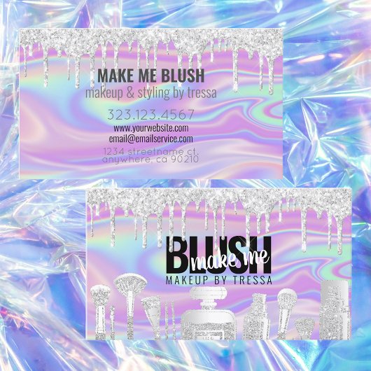 Makeup Artist Silver Glitzer Tropfen Iridescent Sw Visitenkarte