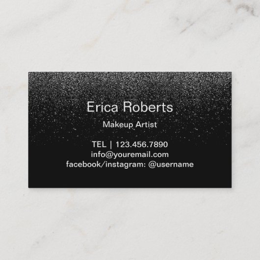 Makeup Artist Silver Tropfens Trendy Black Glitzer Visitenkarte (Rückseite)