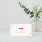 Makeup Artist Simple Red Lips Gold Confetti Dots Visitenkarte (Stehend Vorderseite)
